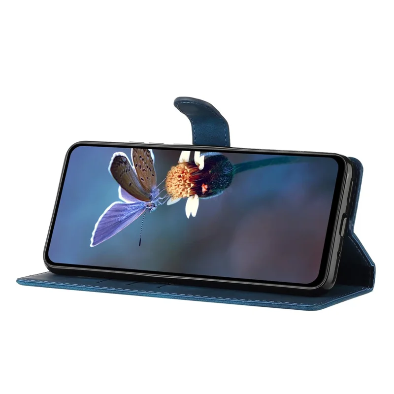For Samsung Galaxy M52 5G Anti-drop Imprinted Flower Phone Case Wallet Stand Leather Cover - Blue
