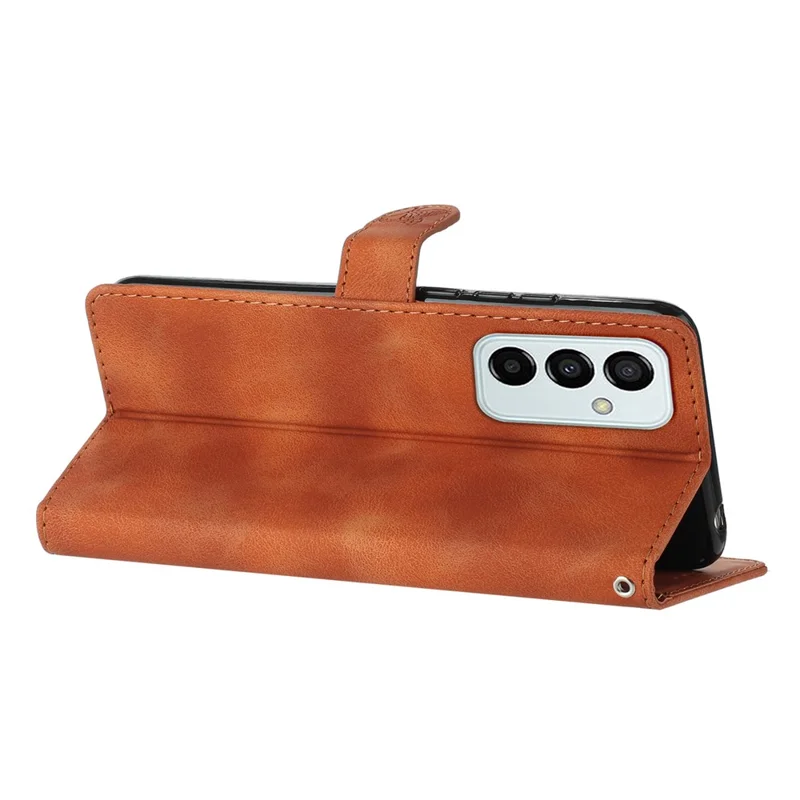 For Samsung Galaxy M52 5G Anti-drop Imprinted Flower Phone Case Wallet Stand Leather Cover - Brown
