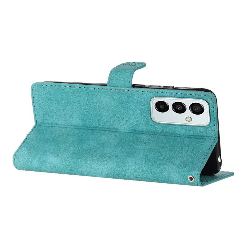 Para Samsung Galaxy M52 5G Anti-drop Imprinted Flower Phone Case Wallet Stand Leather Cover - Sky Blue