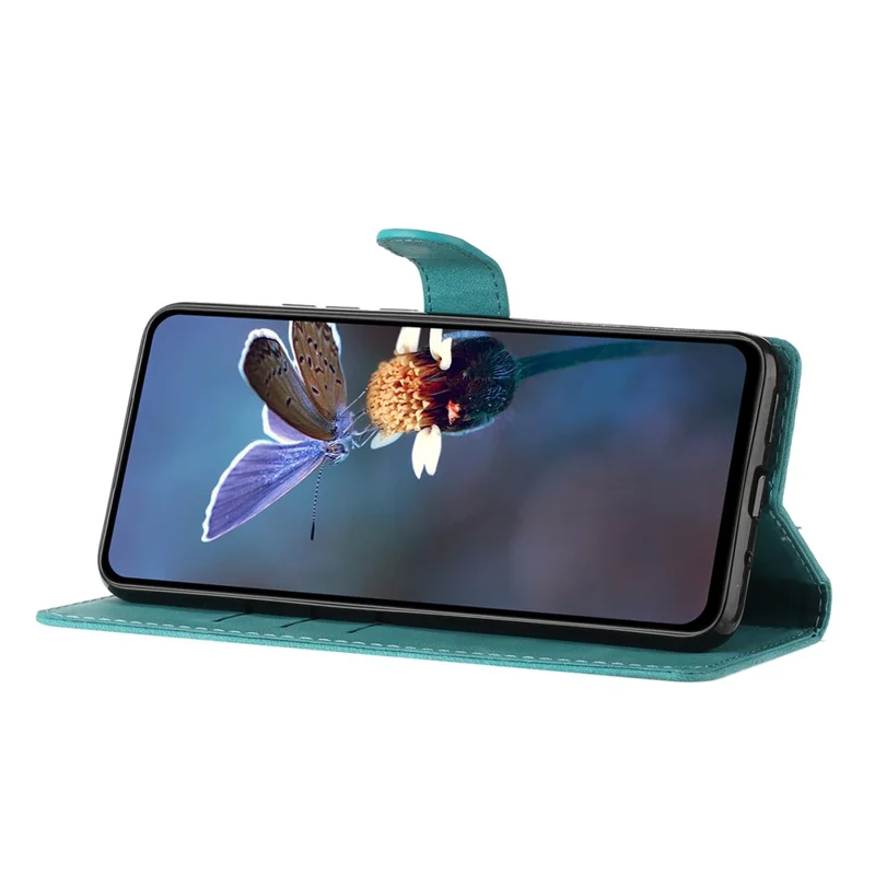 Para Samsung Galaxy M52 5G Anti-drop Imprinted Flower Phone Case Wallet Stand Leather Cover - Sky Blue