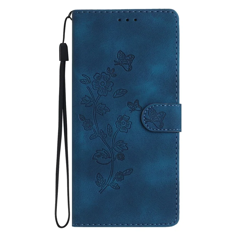 Leather Cellphone Cover for Samsung Galaxy M32 (Global Version) 4G Imprinted Flower Wallet Stand Phone Case - Blue