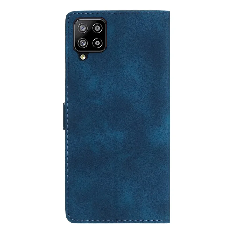 Leather Cellphone Cover for Samsung Galaxy M32 (Global Version) 4G Imprinted Flower Wallet Stand Phone Case - Blue