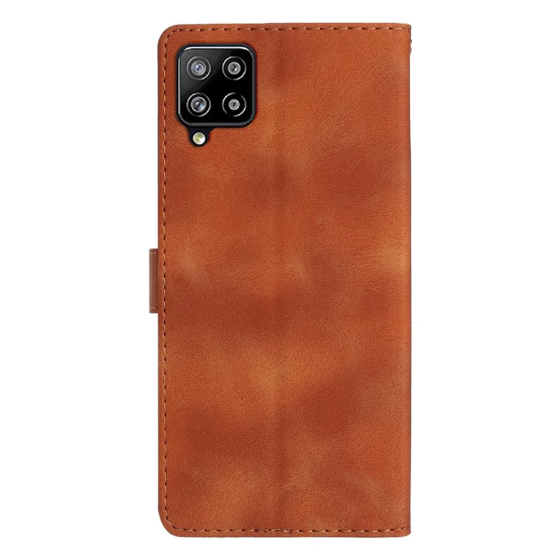 Leather Cellphone Cover for Samsung Galaxy M32 (Global Version) 4G Imprinted Flower Wallet Stand Phone Case - Brown