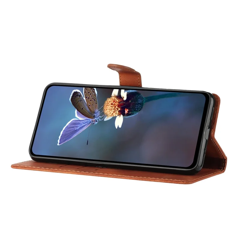 Leather Cellphone Cover for Samsung Galaxy M32 (Global Version) 4G Imprinted Flower Wallet Stand Phone Case - Brown