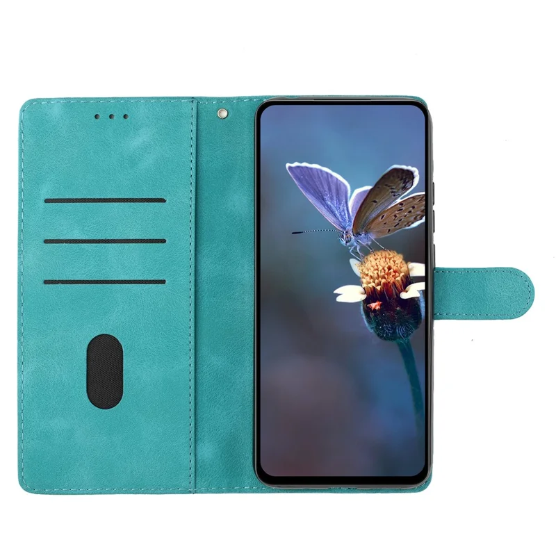 Leather Cellphone Cover for Samsung Galaxy M32 (Global Version) 4G Imprinted Flower Wallet Stand Phone Case - Sky Blue