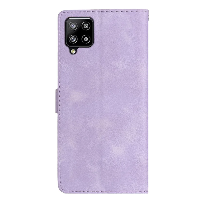 Leather Cellphone Cover for Samsung Galaxy M32 (Global Version) 4G Imprinted Flower Wallet Stand Phone Case - Purple