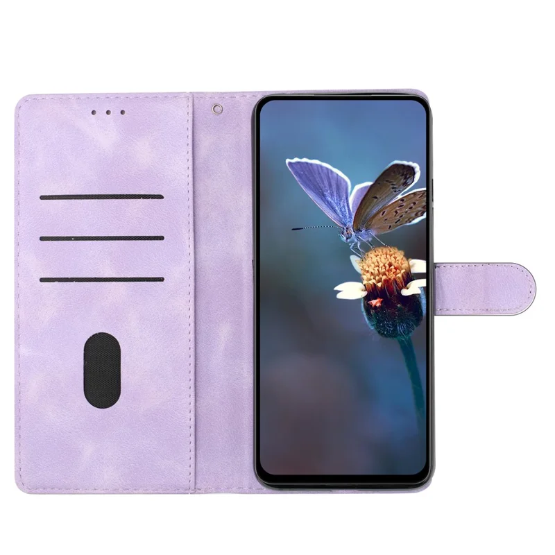 Leather Cellphone Cover for Samsung Galaxy M32 (Global Version) 4G Imprinted Flower Wallet Stand Phone Case - Purple