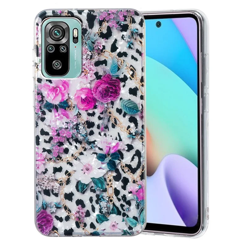 TPU Case for Xiaomi Redmi Note 10 4G / Note 10S 4G / Poco M5s 4G , Marble Flower Shell Pattern IMD Phone Case - Leopard and Flower