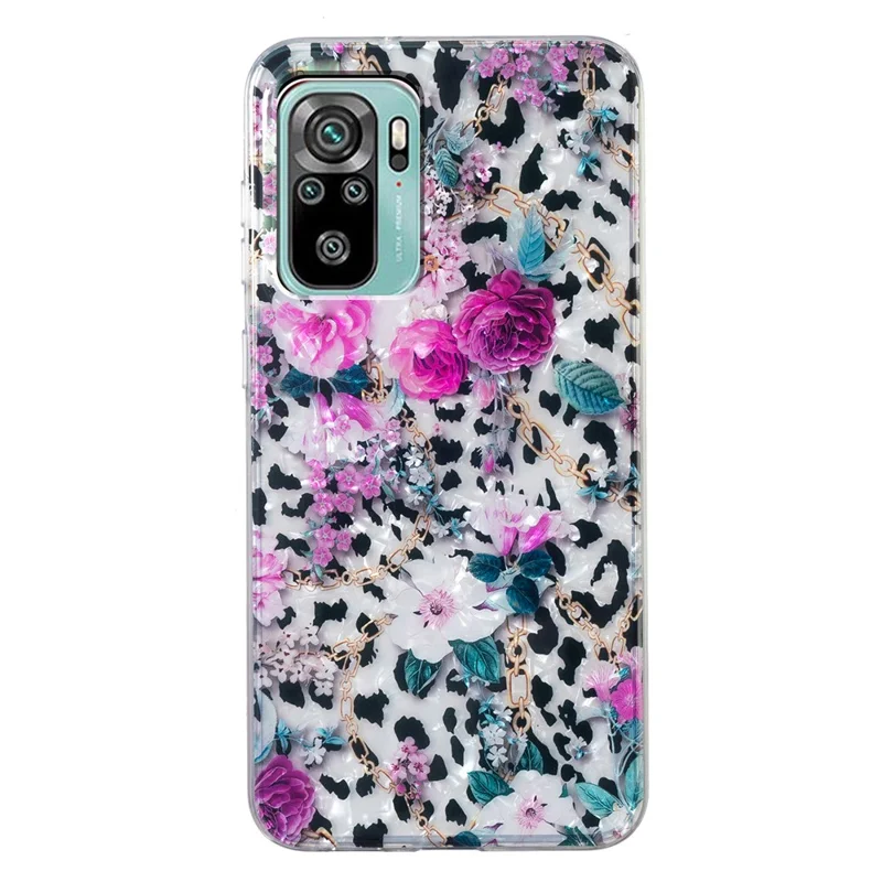 TPU Case for Xiaomi Redmi Note 10 4G / Note 10S 4G / Poco M5s 4G , Marble Flower Shell Pattern IMD Phone Case - Leopard and Flower