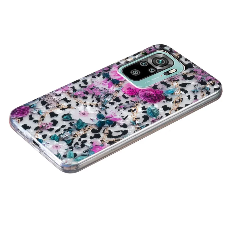 TPU Case for Xiaomi Redmi Note 10 4G / Note 10S 4G / Poco M5s 4G , Marble Flower Shell Pattern IMD Phone Case - Leopard and Flower