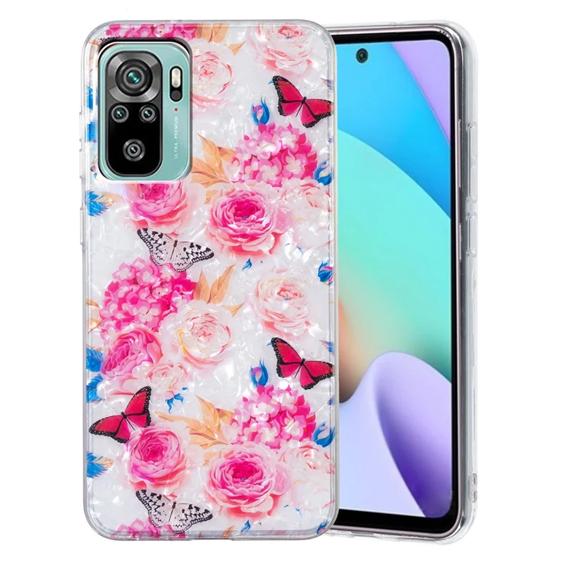 TPU Case for Xiaomi Redmi Note 10 4G / Note 10S 4G / Poco M5s 4G , Marble Flower Shell Pattern IMD Phone Case - Colorful Butterfly