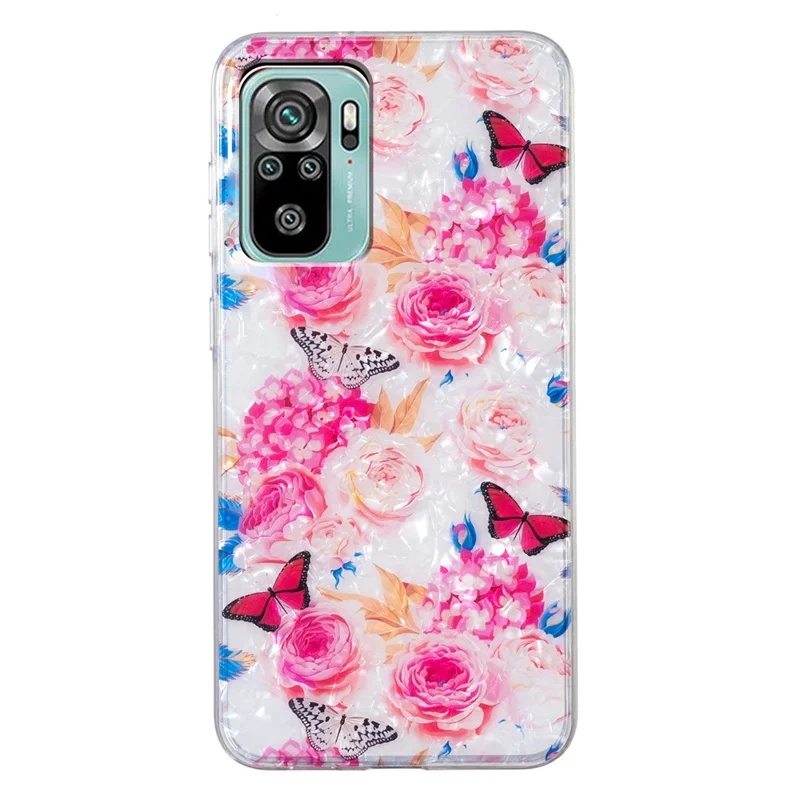 TPU Case for Xiaomi Redmi Note 10 4G / Note 10S 4G / Poco M5s 4G , Marble Flower Shell Pattern IMD Phone Case - Colorful Butterfly