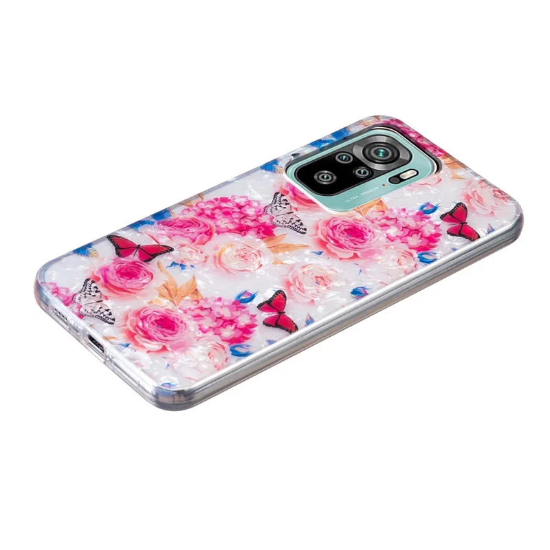 TPU Case for Xiaomi Redmi Note 10 4G / Note 10S 4G / Poco M5s 4G , Marble Flower Shell Pattern IMD Phone Case - Colorful Butterfly