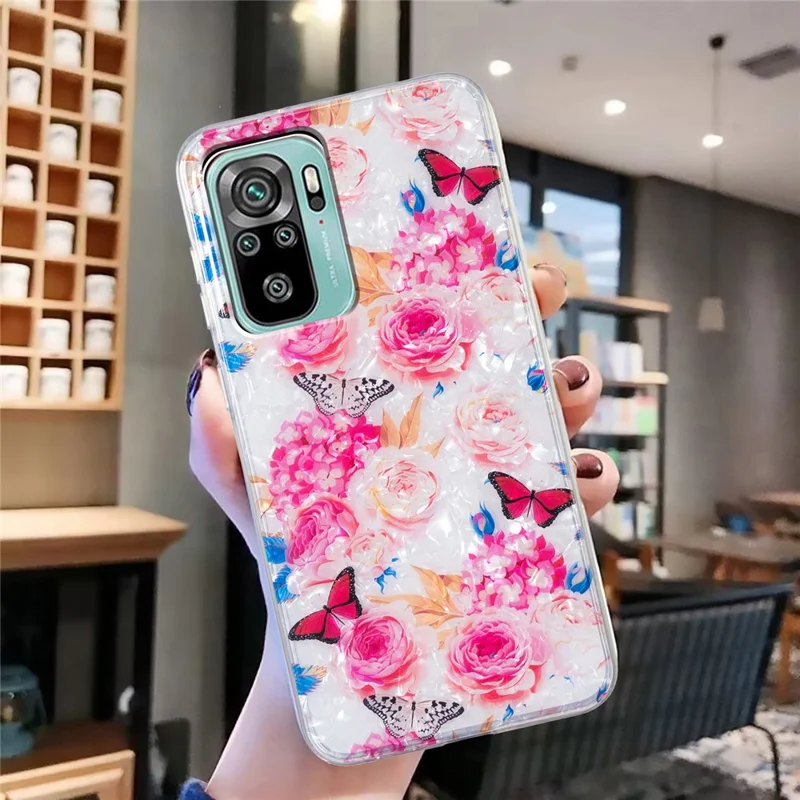 TPU Case for Xiaomi Redmi Note 10 4G / Note 10S 4G / Poco M5s 4G , Marble Flower Shell Pattern IMD Phone Case - Colorful Butterfly