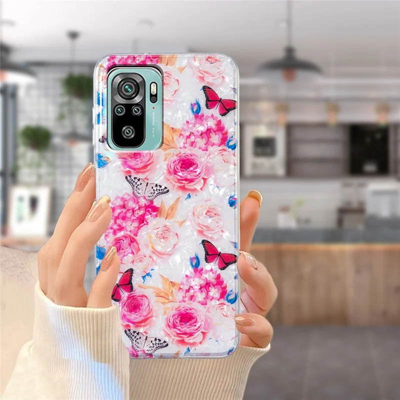 TPU Case for Xiaomi Redmi Note 10 4G / Note 10S 4G / Poco M5s 4G , Marble Flower Shell Pattern IMD Phone Case - Colorful Butterfly