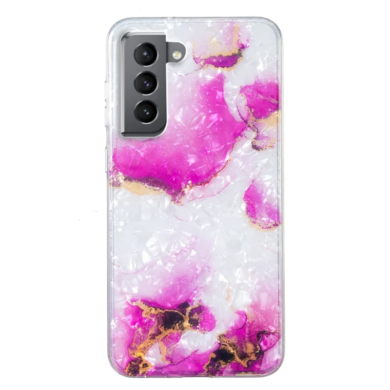 For Samsung Galaxy S22+ 5G IMD Shell Pattern Case Marble Flower Shockproof Protection TPU Cover - Red Marble