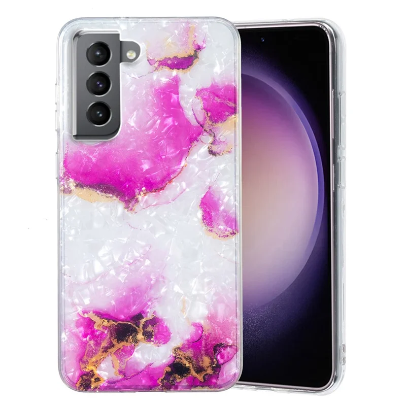 For Samsung Galaxy S22+ 5G IMD Shell Pattern Case Marble Flower Shockproof Protection TPU Cover - Red Marble