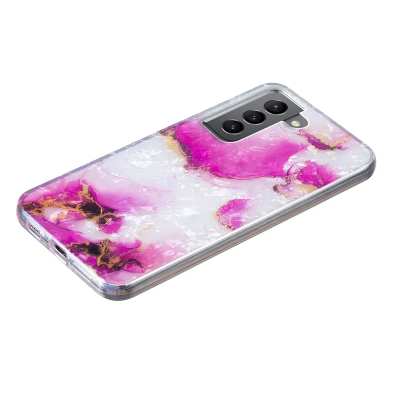 For Samsung Galaxy S22+ 5G IMD Shell Pattern Case Marble Flower Shockproof Protection TPU Cover - Red Marble
