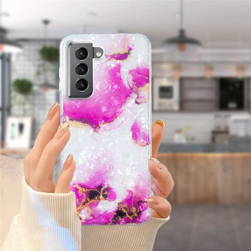 For Samsung Galaxy S22+ 5G IMD Shell Pattern Case Marble Flower Shockproof Protection TPU Cover - Red Marble