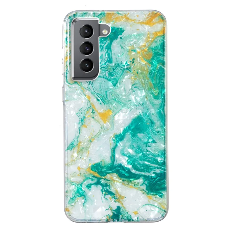 For Samsung Galaxy S21+ 5G TPU Marble Flower Phone Case IMD Shell Pattern Scratch-Resistant Cover - Green Marble
