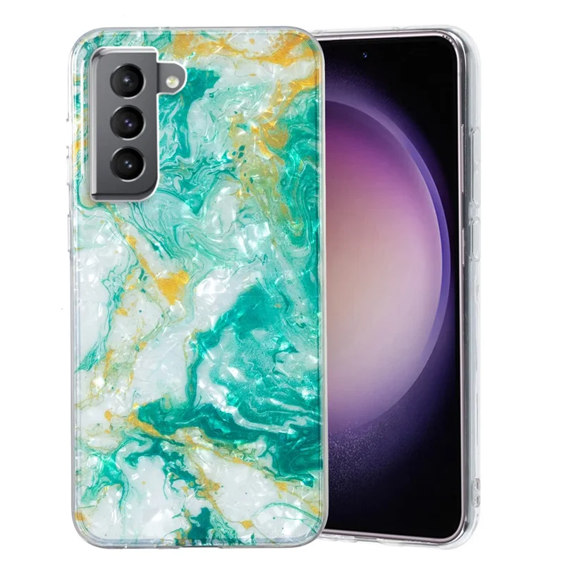 For Samsung Galaxy S21+ 5G TPU Marble Flower Phone Case IMD Shell Pattern Scratch-Resistant Cover - Green Marble