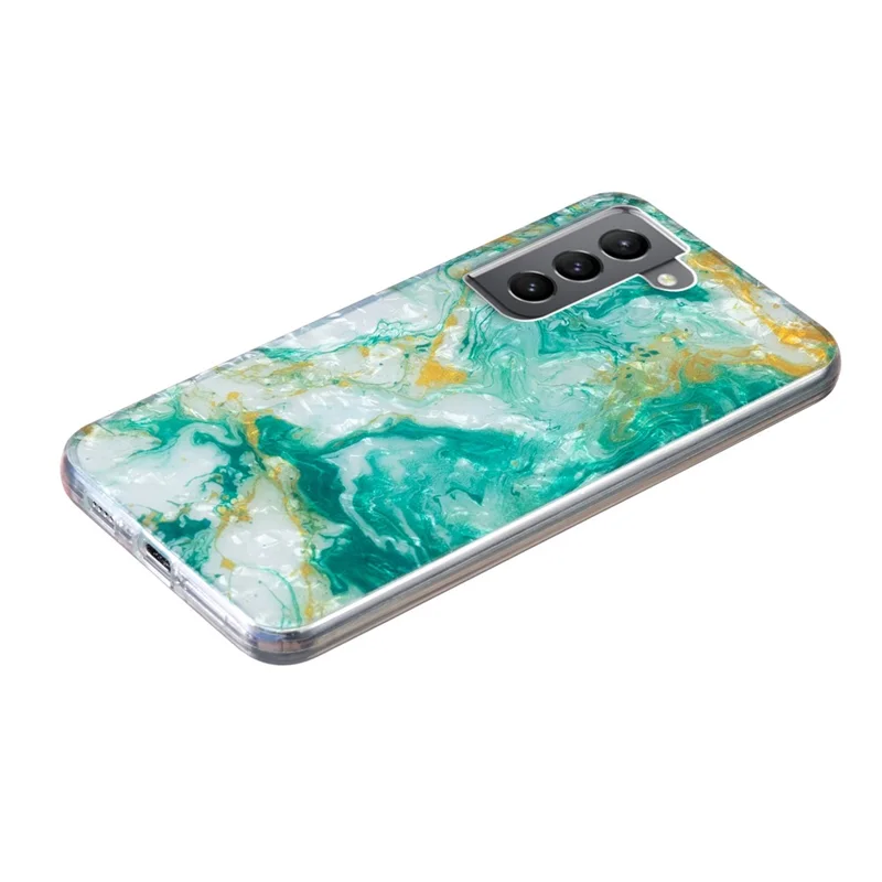 For Samsung Galaxy S21+ 5G TPU Marble Flower Phone Case IMD Shell Pattern Scratch-Resistant Cover - Green Marble