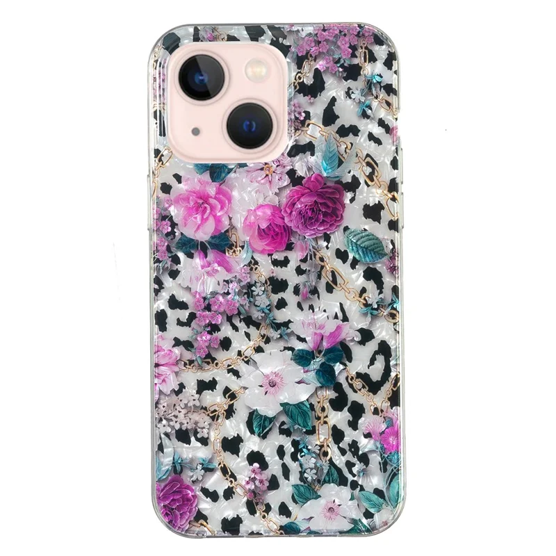 For iPhone 13 mini 5.4 inch Shockproof Case Shell Pattern IMD Marble Flower TPU Phone Cover - Leopard and Flower