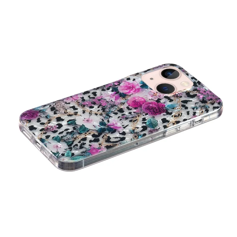 For iPhone 13 mini 5.4 inch Shockproof Case Shell Pattern IMD Marble Flower TPU Phone Cover - Leopard and Flower