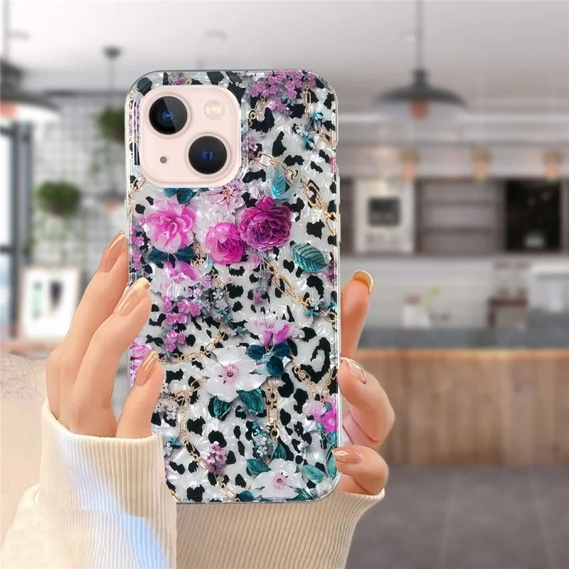 For iPhone 13 mini 5.4 inch Shockproof Case Shell Pattern IMD Marble Flower TPU Phone Cover - Leopard and Flower