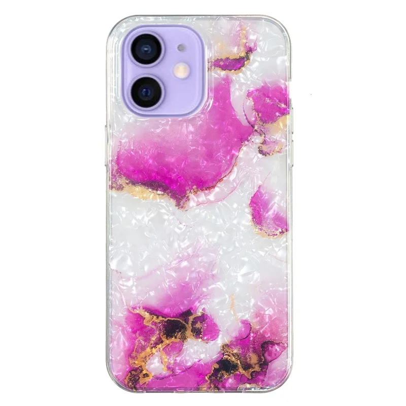 Shockproof Case for iPhone 12 mini 5.4 inch Slim Phone Guard IMD Marble Flower Shell Pattern TPU Cover - Red Marble