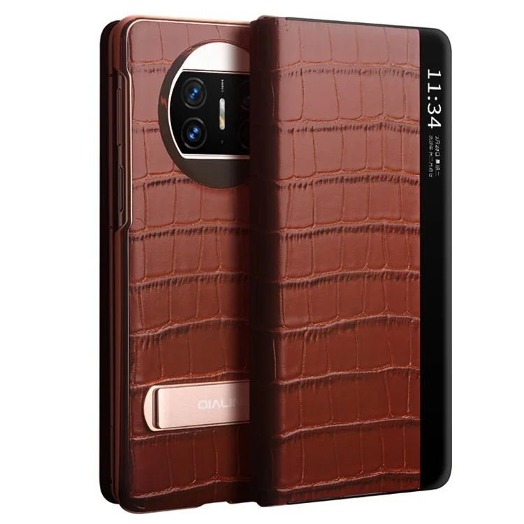 QIALINO pour Huawei Mate X3 5G Étui en cuir véritable de vache Couverture de téléphone magnétique Auto Wake / Sleep Anti-Drop avec support - Marron