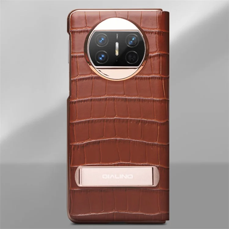 QIALINO pour Huawei Mate X3 5G Étui en cuir véritable de vache Couverture de téléphone magnétique Auto Wake / Sleep Anti-Drop avec support - Marron