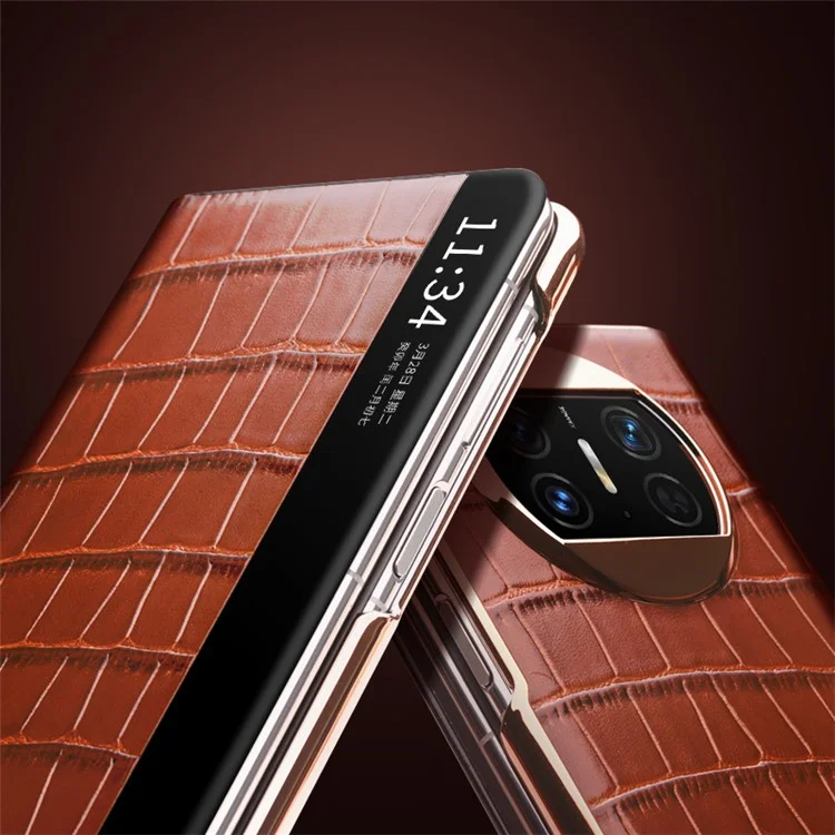QIALINO pour Huawei Mate X3 5G Étui en cuir véritable de vache Couverture de téléphone magnétique Auto Wake / Sleep Anti-Drop avec support - Marron