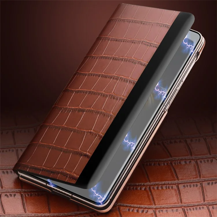QIALINO pour Huawei Mate X3 5G Étui en cuir véritable de vache Couverture de téléphone magnétique Auto Wake / Sleep Anti-Drop avec support - Marron