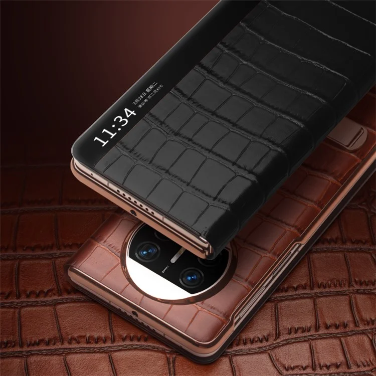 QIALINO pour Huawei Mate X3 5G Étui en cuir véritable de vache Couverture de téléphone magnétique Auto Wake / Sleep Anti-Drop avec support - Marron