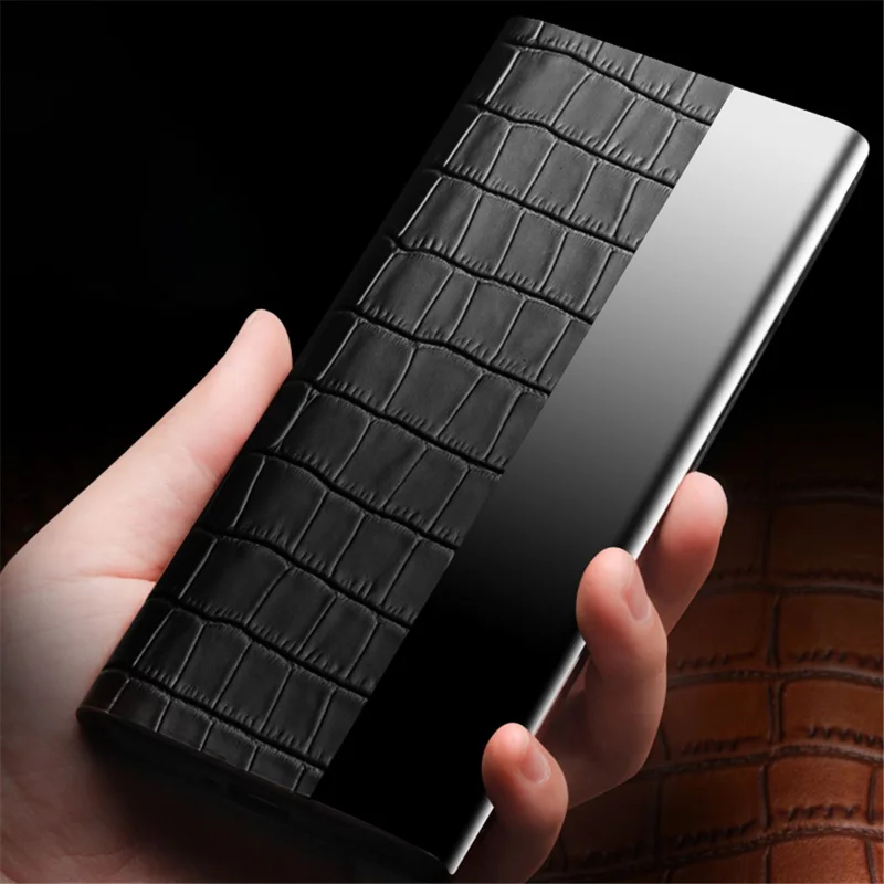 QIALINO Anti-Drop Phone Case for Honor Magic5 Shockproof Cover Crocodile Texture Genuine Cow Leather Phone Shell - Black