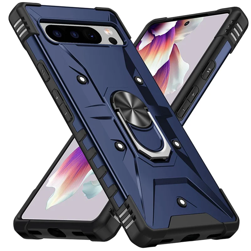 Für Google Pixel 8 Pro Robuste PC-Soft-TPU-Abdeckung mit Ständer und Anti-Kratzer-Handyhülle - Blau