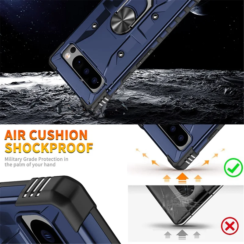 Für Google Pixel 8 Pro Robuste PC-Soft-TPU-Abdeckung mit Ständer und Anti-Kratzer-Handyhülle - Blau