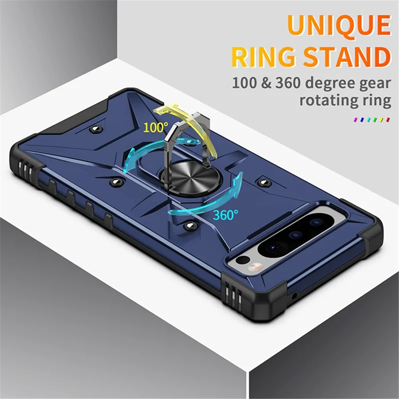 Für Google Pixel 8 Pro Robuste PC-Soft-TPU-Abdeckung mit Ständer und Anti-Kratzer-Handyhülle - Blau