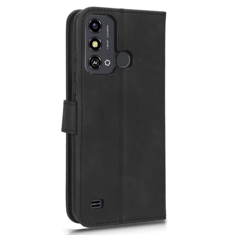 Für ZTE Blade A53 Skin-touch PU Leder Brieftasche Flip Cover Folding Ständer Telefonhülle - Schwarz