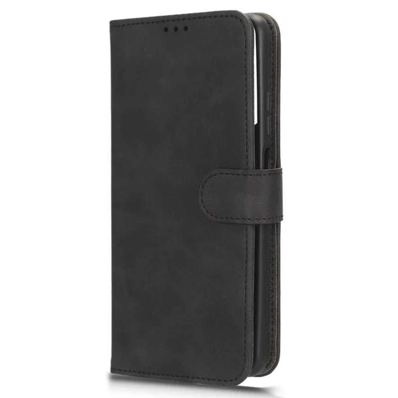 Pour ZTE Blade V41 Smart Peau de contact Pu Leather Phone Cover Flip Wallet Stand Drop-proof Case - Noir
