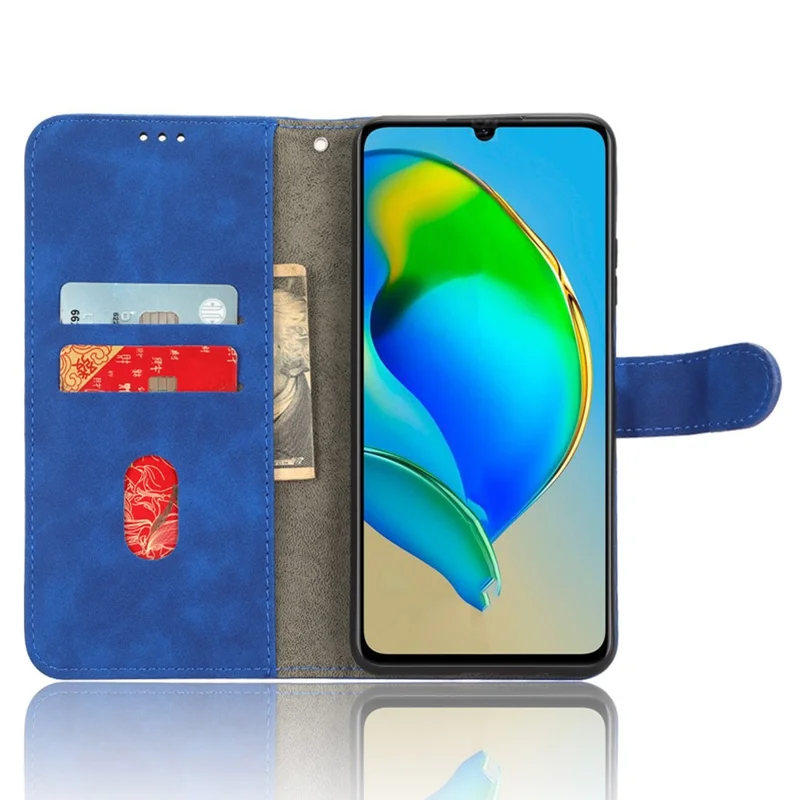 For ZTE Blade V41 Smart Skin-touch PU Leather Phone Cover Flip Wallet Stand Drop-proof Case - Blue
