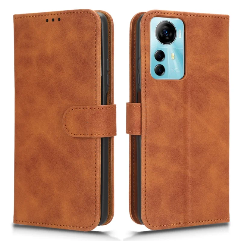 For ZTE Blade V41 Smart Skin-touch PU Leather Phone Cover Flip Wallet Stand Drop-proof Case - Brown