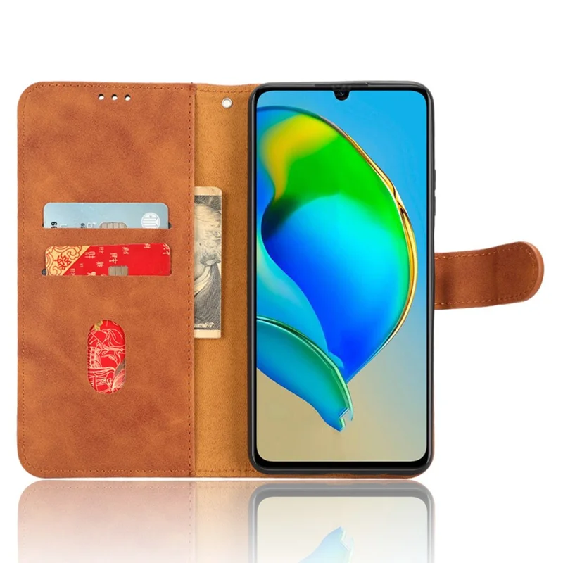 For ZTE Blade V41 Smart Skin-touch PU Leather Phone Cover Flip Wallet Stand Drop-proof Case - Brown