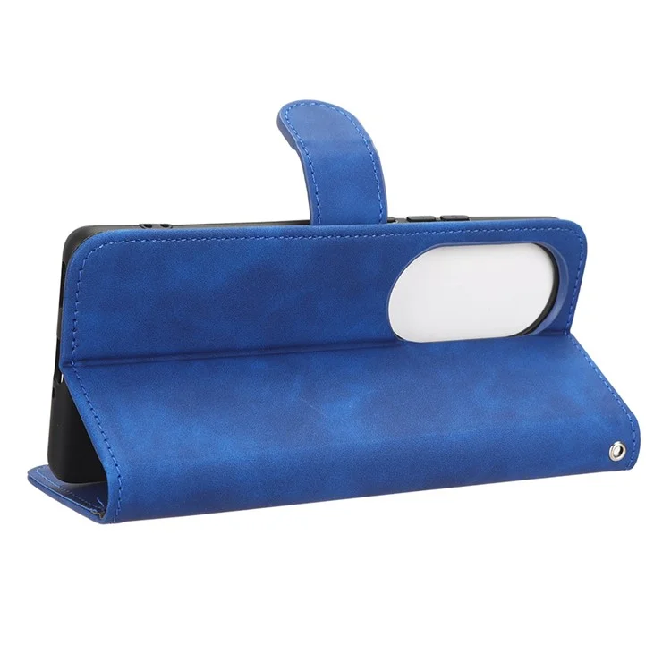 Per Oppo Reno10 Pro+ 5G Skin-touch PU Leather Wallet Cover Flip Stand Anti-drop Phone Case - Blue