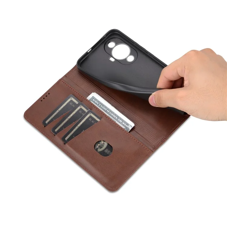 AZNS Für Huawei nova 11 / nova 12s 4G / nova 12 Lite 4G Magnetische Schließung PU-Leder Handy-Hülle Flip Wallet Stand Cover - Kaffee