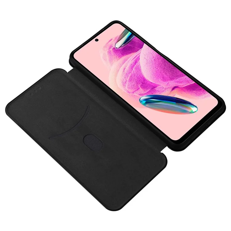 For Xiaomi Redmi Note 12S 4G Card Holder Leather Phone Case Carbon Fiber Texture Stand Cover - Black