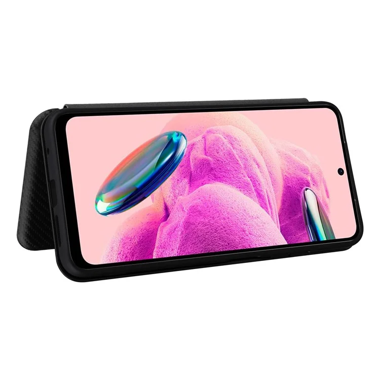 For Xiaomi Redmi Note 12S 4G Card Holder Leather Phone Case Carbon Fiber Texture Stand Cover - Black