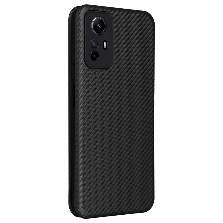 For Xiaomi Redmi Note 12S 4G Card Holder Leather Phone Case Carbon Fiber Texture Stand Cover - Black