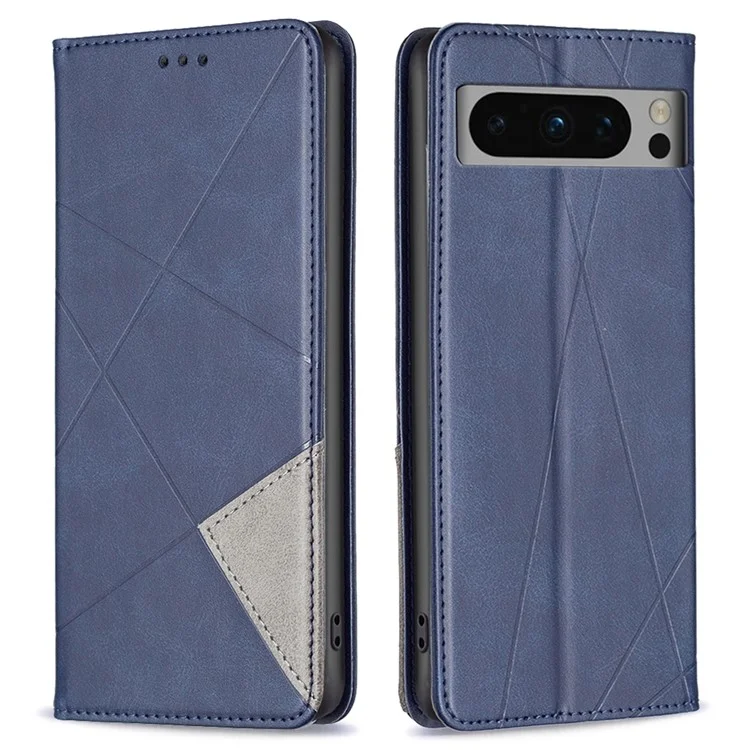 Per Google Pixel 8 Pro Imprinted Line Phone Case Stand Leather Card Holder Phone Cover - Blu
